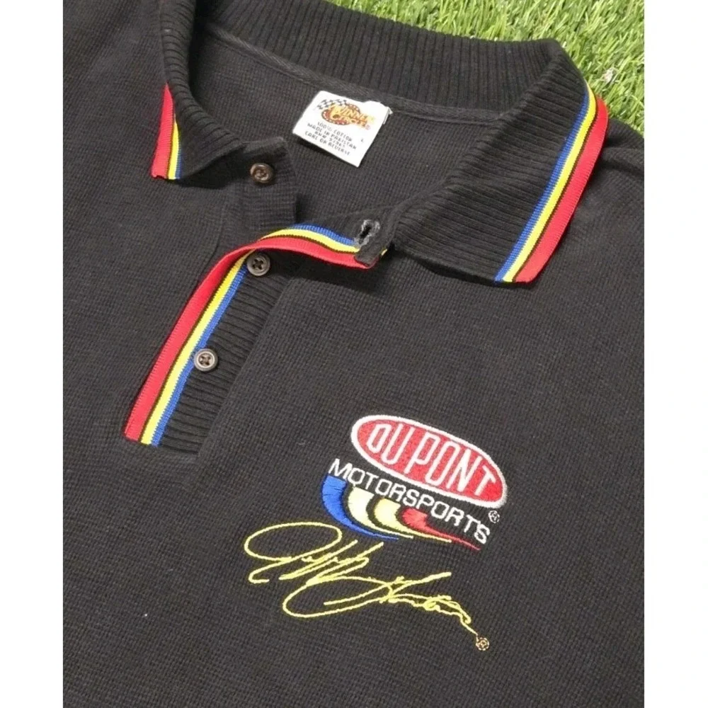 Vintage Y2K Jeff Gordon DuPont NASCAR Rainbow‎ Warrior Polo Shirt Black Size...